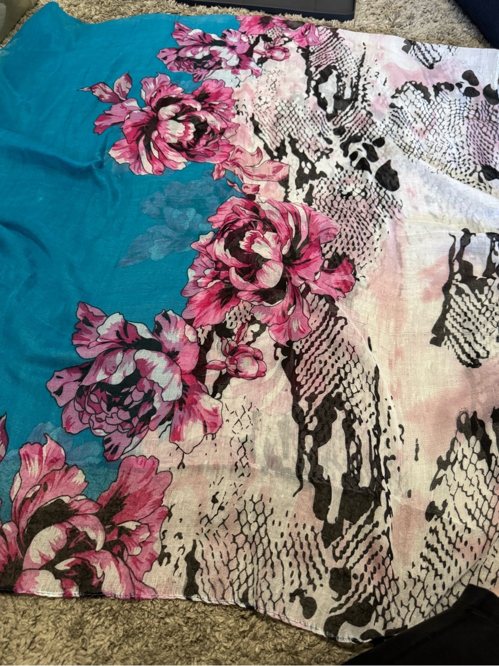 Floral & Snakeskin Mixed Print Lightweight Scarf